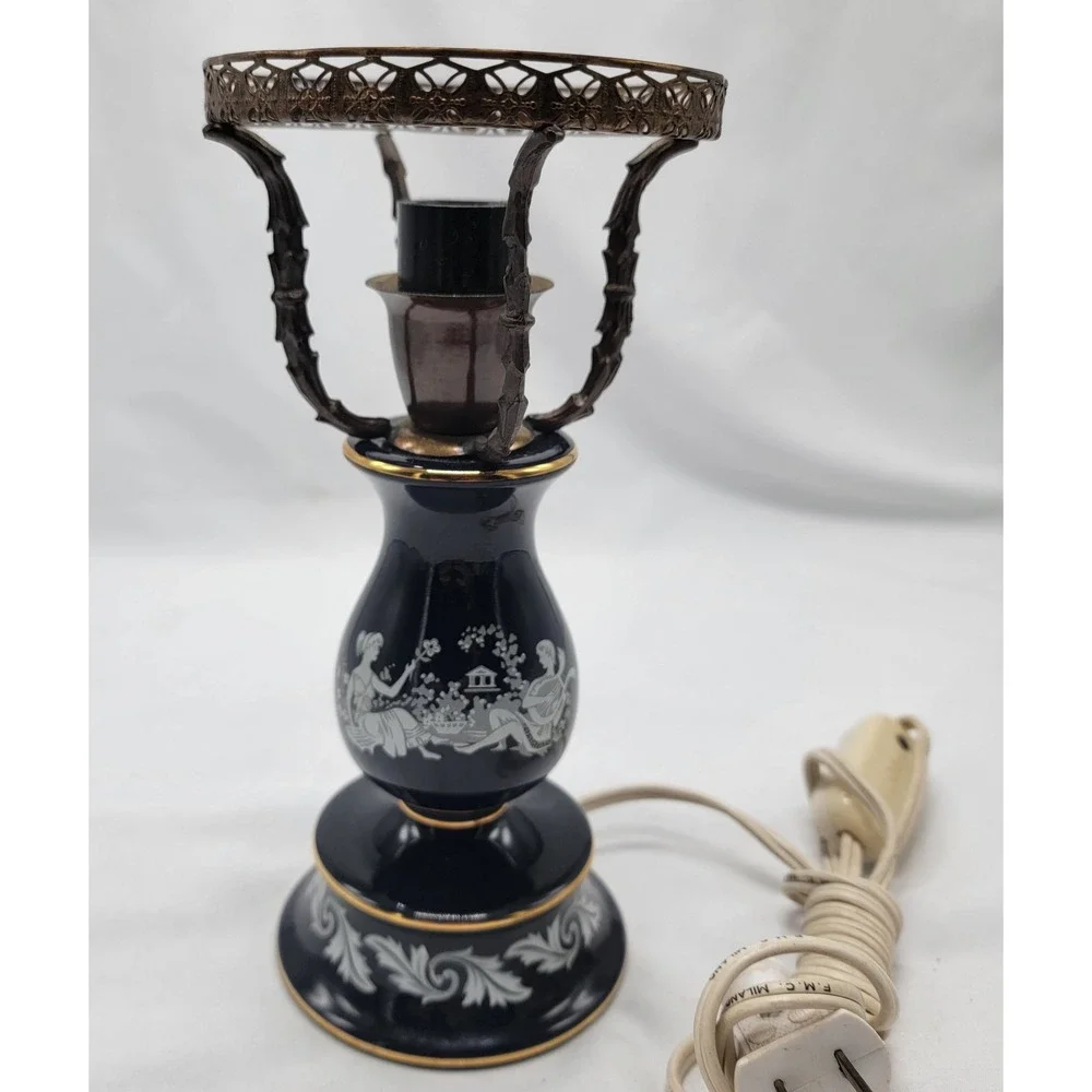 Vtg Murray Feis Florentin Italian Pottery Colbalt Table Lamp #7065 Gilt Brass‎
